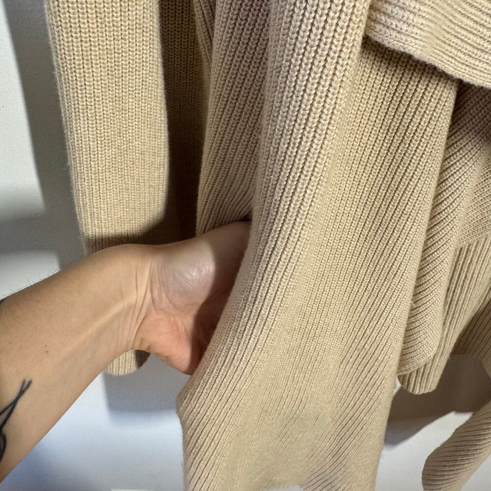 J.McLaughlin Drape Rib Knit Open Front Cardigan Sweater Women L Tan Minimal - Picture 7 of 7